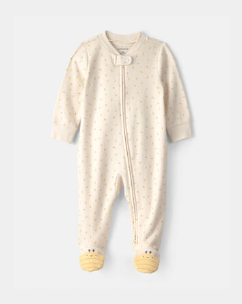 Baby Girl Bee 100% Cotton 2-Way Zip Sleep & Play Pajamas - Ivory, 