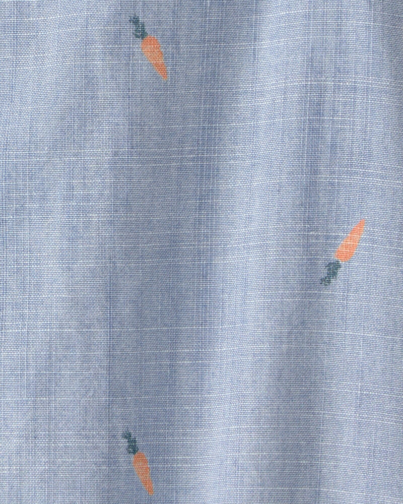 Baby Boy Easter Carrot Chambray Short-Sleeve Button-Down Bodysuit - Light Wash, image 2 of 3 slides