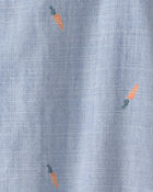 Baby Boy Easter Carrot Chambray Short-Sleeve Button-Down Bodysuit - Light Wash, image 2 of 3 slides