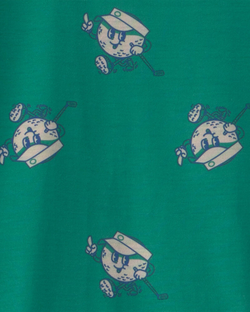 Boys 2-Piece Golf Short-Sleeve Loose Fit 2-Piece Pajama Set - Green/Grey, image 3 of 5 slides