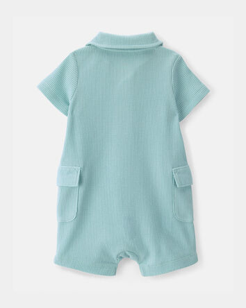 Baby Boy Waffle-Knit Polo Romper - Turquoise, 