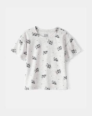 Toddler Girl Floral Relaxed Top - Grey, 