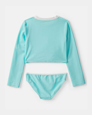 Girls 2-Piece Long-Sleeve Rashguard Swimsuit Set - Turquoise, 