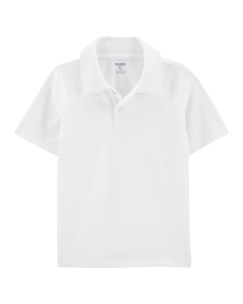 Kid 2-Pack Pique Uniform Polo Shirts - White, image 2 of 5 slides