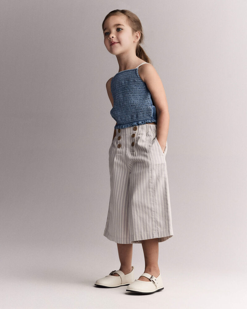 Toddler Girl Smocked Peplum Top in Chambray , image 3 of 6 slides