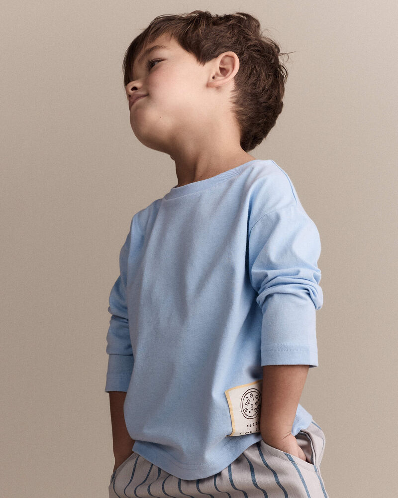 Toddler Pizza Long-Sleeve Relaxed Tee - Blue, image 1 of 6 slides