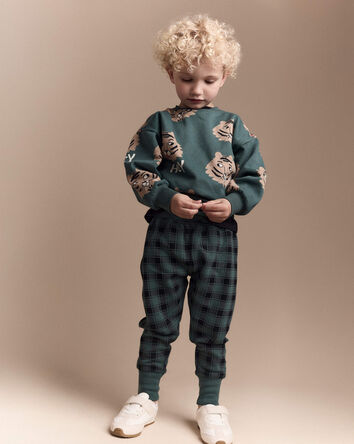 Toddler No-Seam Jogger Pant in Plaid - Green/Black, 