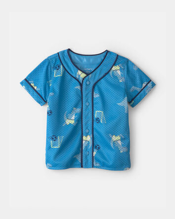 Baby Boy Dinosaur Soccer Mesh Jersey - Blue, 