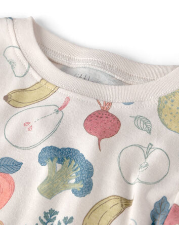 Kids 2-Piece Organic Cotton Ribbed Pajama Set in Veggie Fruit Print, 