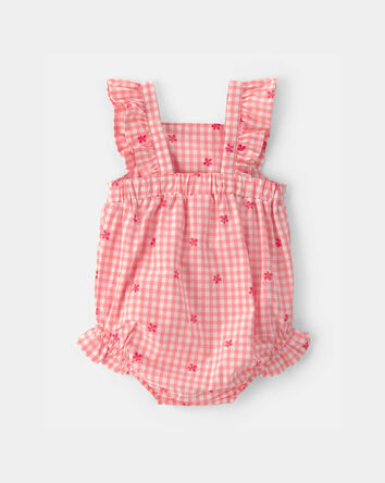 Baby Girl Gingham Flower Romper - Pink, 