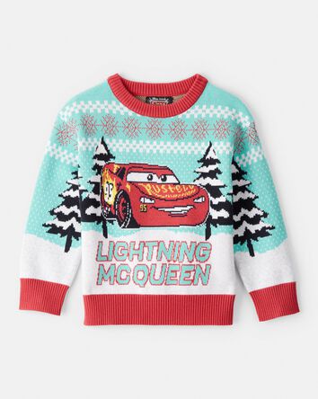 Toddler Boy Cars Lightning McQueen Christmas Sweater - Blue/Red, 