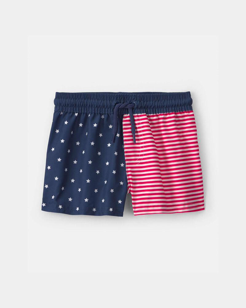 Baby Boy 2-Piece American Flag Rashguard Swimsuit Set - Red/White/Blue, image 3 of 5 slides