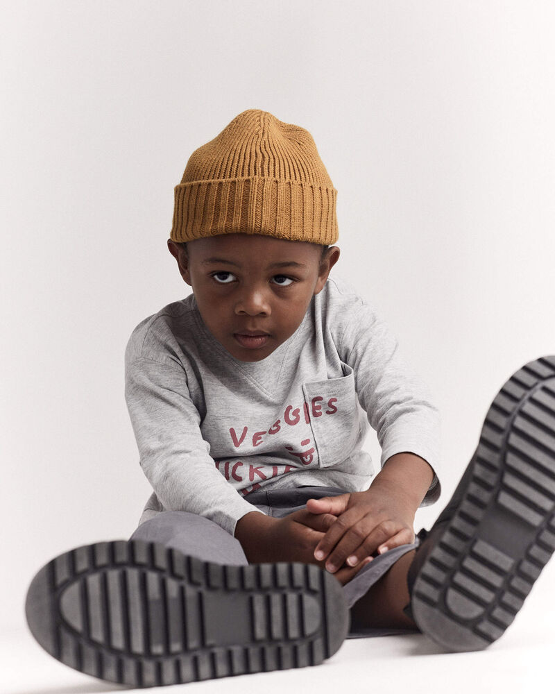 Toddler 'Chicken Nuggies' Long-Sleeve Pocket Graphic Tee - Heather Grey, image 4 of 7 slides