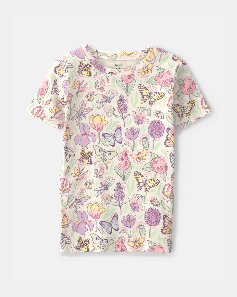 Girls Butterfly 100% Cotton Snug Fit 2-Piece Pajama Set - Cream, image 3 of 5 slides
