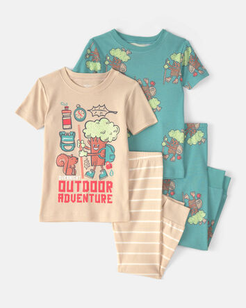 Baby Boy Tree 100% Cotton Snug Fit 4-Piece Pajama Set - Green/Cream, 