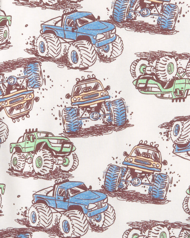 Boys Monster Truck 100% Cotton Snug Fit 4-Piece Pajama Set - Grey, image 3 of 5 slides
