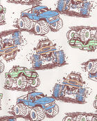 Boys Monster Truck 100% Cotton Snug Fit 4-Piece Pajama Set - Grey, image 3 of 5 slides
