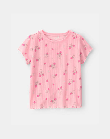 Girls Strawberry Rib Loose Fit 2-Piece Pajama Set - Pink, 