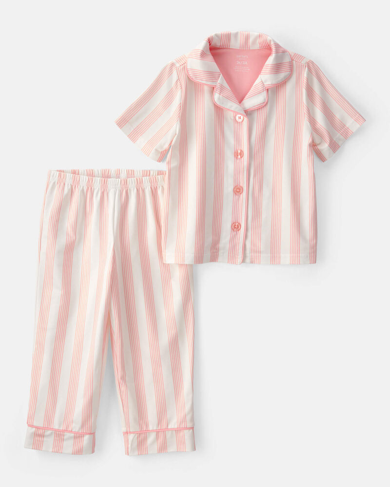 Toddler Girl Striped Loose Fit 2-Piece Pajama Set - Pink/Ivory, image 1 of 5 slides