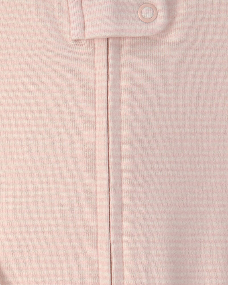 Baby Girl 2-Pack Floral Striped 100% Cotton 2-Way Zip Sleep & Play Pajamas - Pink/Ivory, image 4 of 5 slides