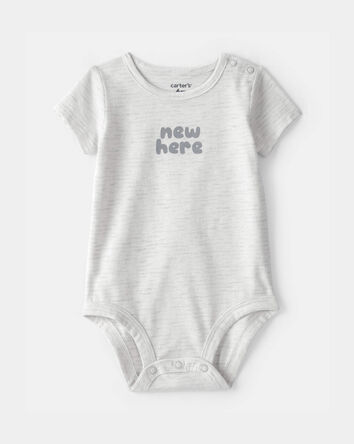 Baby 'New Here' Graphic Bodysuit - Grey, 