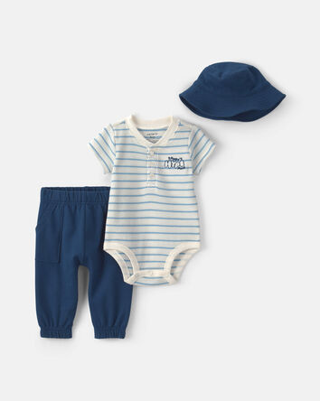 Baby Boy 3-Piece Bodysuit & Pant Set - Navy Blue/Cream, 