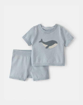 Baby 2-Piece Whale Short-Sleeve Sweater Top & Short Set - Blue, 