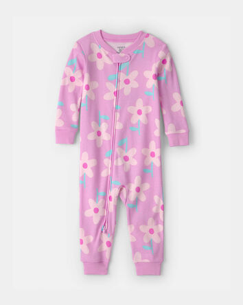 Toddler Girl Floral 100% Cotton Snug Fit 1-Piece Pajama - Pink, 