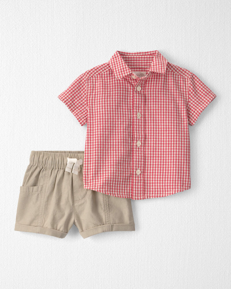 Baby Boy 2-Piece Top & Short Set Made with Organic Cotton in Red Gingham, image 1 of 8 slides