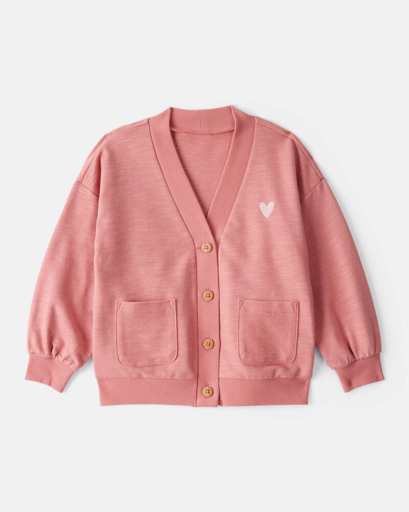 Toddler Girl Heart Cotton Long-Sleeve Cardigan Sweater - Pink, image 1 of 3 slides