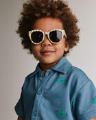 Toddler Boy Button-Down Short-Sleeve Shirt in Fish Print - Slate Blue, image 5 of 6 slides