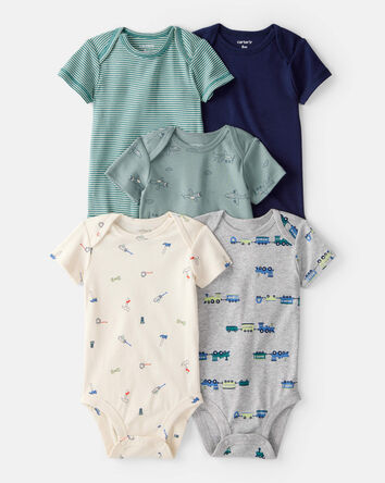 Baby Boy 5-Pack Train Multipack Bodysuits - Green/Blue, 