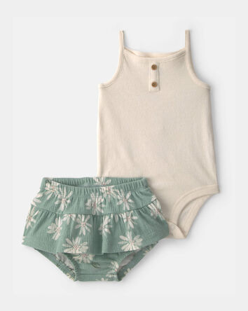 Baby Girl 2-Piece Floral Top & Skort Set - Ivory/Green, 