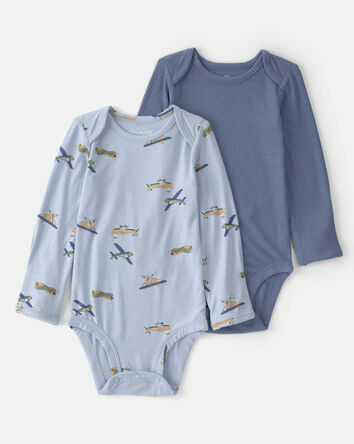 Baby Boy 2-Pack Plane PurelySoft Bodysuits - Blue, 