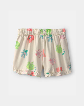 Girls Ruffle-Trim Summer Floral Shorts - Cream, 