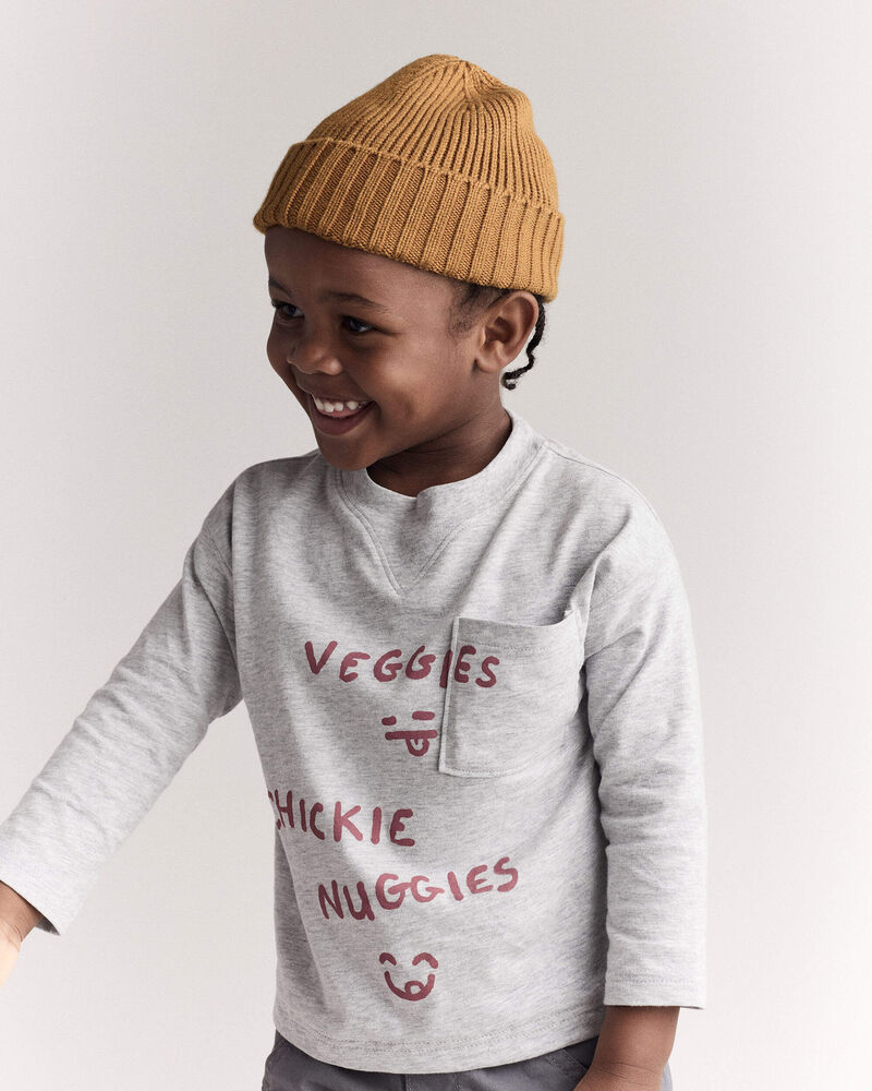 Toddler 'Chicken Nuggies' Long-Sleeve Pocket Graphic Tee - Heather Grey, image 1 of 7 slides
