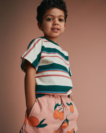 Toddler Dolman Tee in Stripes - Green/Cream, 