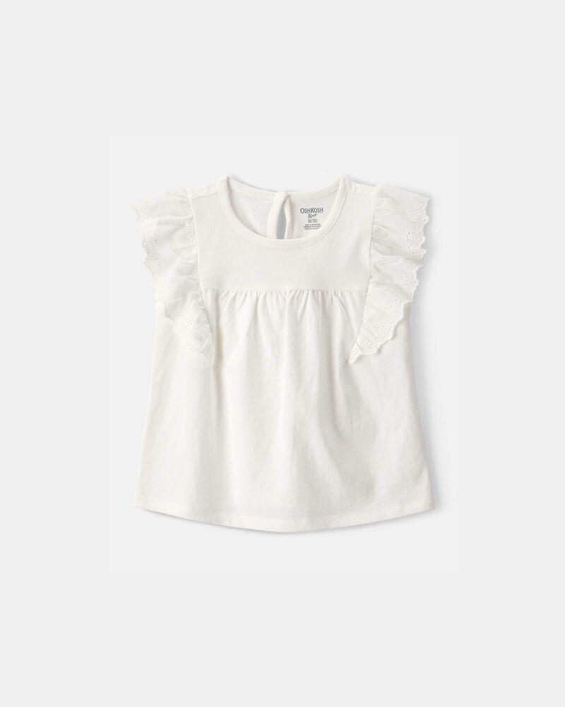 Toddler Girl Eyelet-Sleeve Top - Ivory, image 1 of 3 slides