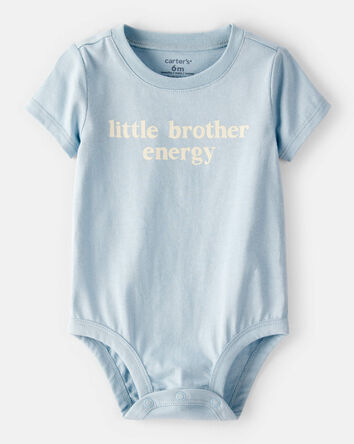 Baby Boy 'Little Brother Energy' Short-Sleeve Graphic Bodysuit - Blue, 