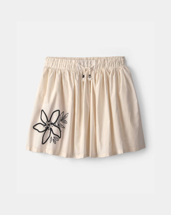 Girls Floral Embroidered Skirt - Ivory, 