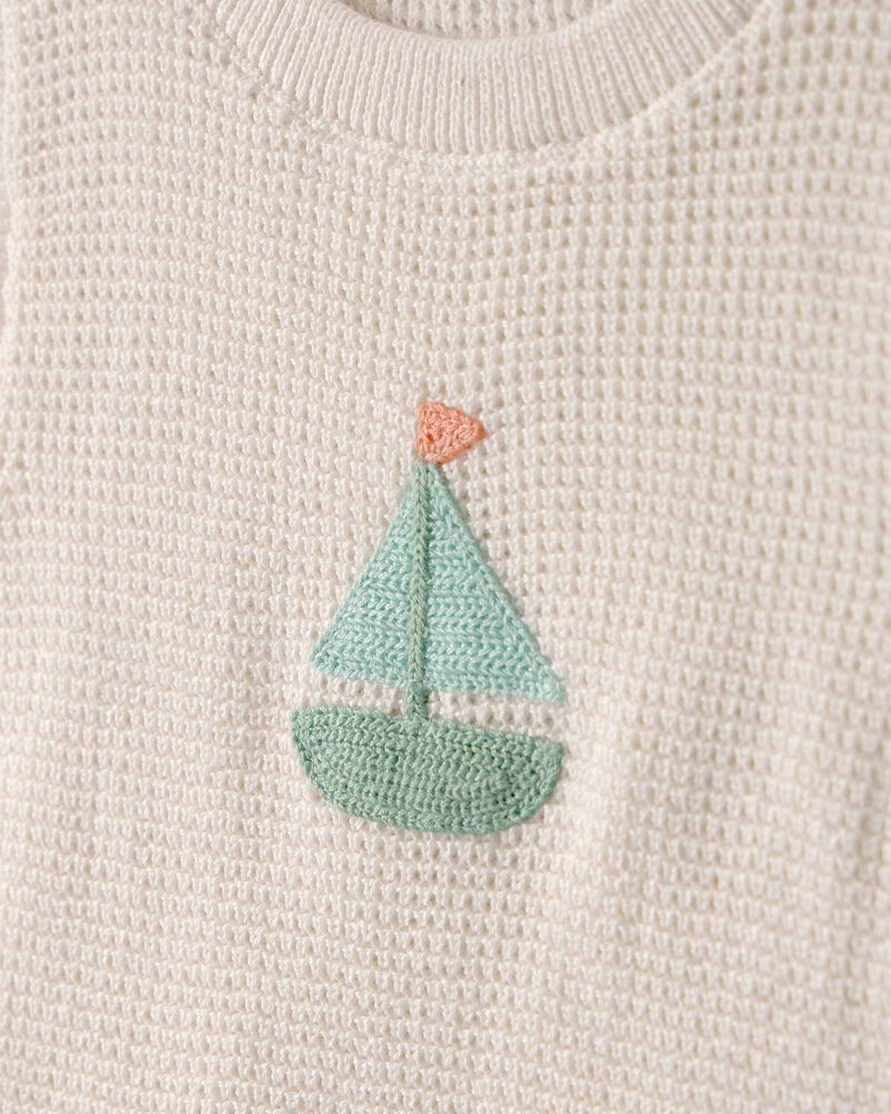 Baby 2-Piece Sailboat Crochet Top & Short Set - Cream, image 3 of 5 slides
