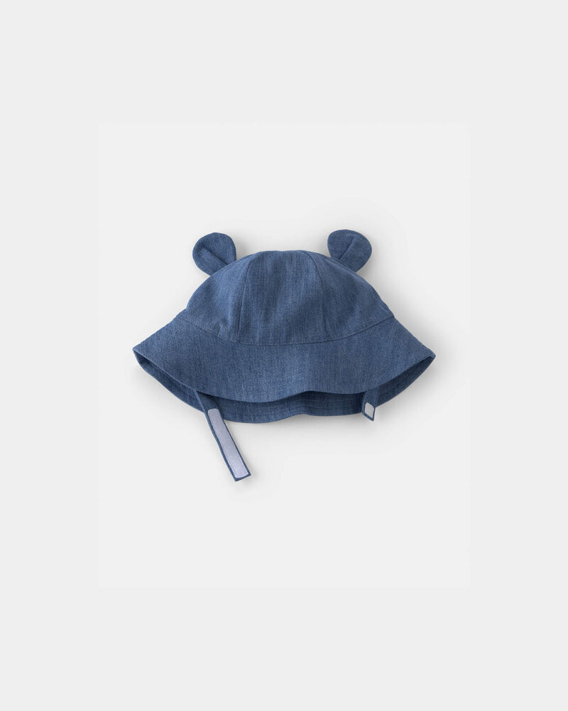 Baby Chambray Bucket Hat with Bear Ears - Indigo, image 4 of 5 slides
