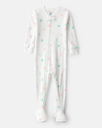 Baby Girl Heart Cotton Snug Fit 2-Way Zip Footie 1-Piece Pajamas - White, 