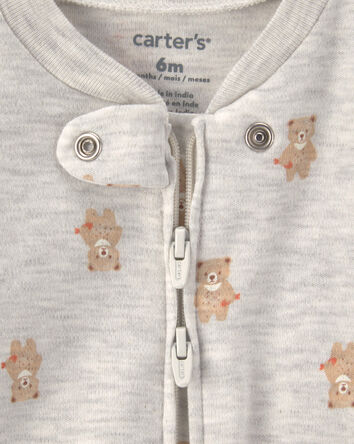 Baby Teddy Bear Cotton 2-Way Zip Sleep & Play Pajamas - Grey, 