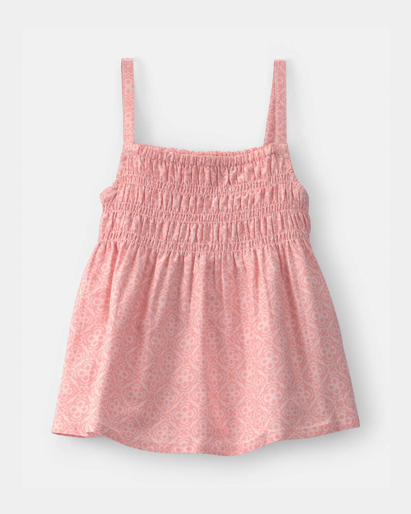 Girls Geometric Smocked Tank Top - Coral, image 1 of 3 slides