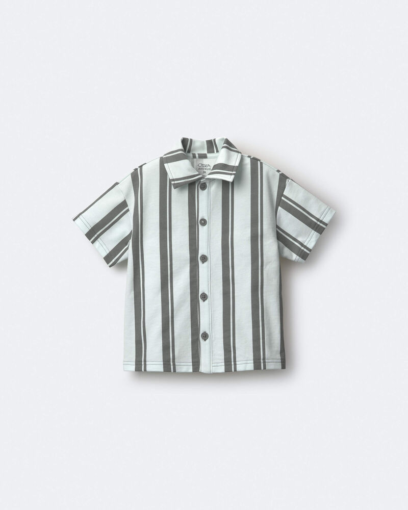 Toddler Boy Button-Down Short-Sleeve Shirt in Stripes - Light Blue/Sage, image 2 of 5 slides