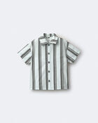 Toddler Boy Button-Down Short-Sleeve Shirt in Stripes - Light Blue/Sage, image 2 of 5 slides