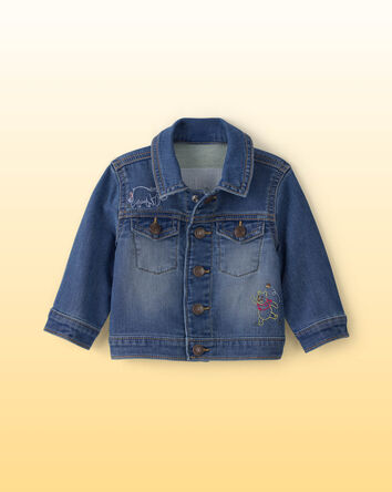 Baby Disney&copy; Winnie the Pooh Embroidered Knit-Like Denim Jacket with Back Art - Dark Wash, 