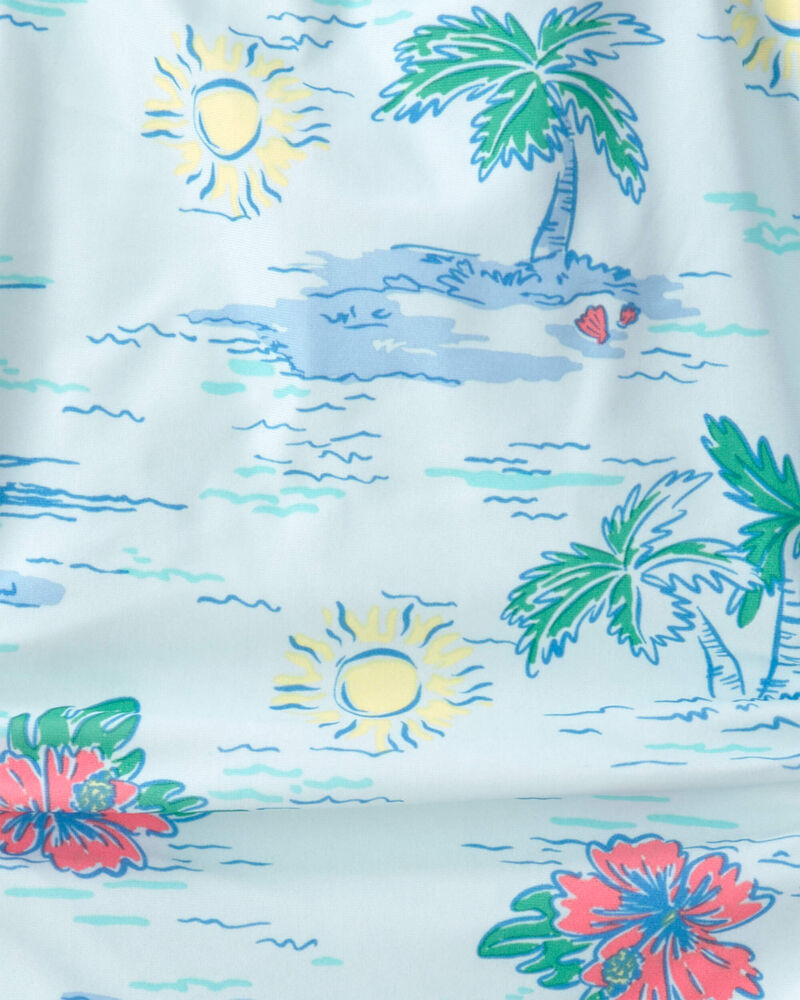Girls 1-Piece Tropical Beach Swimsuit - Blue, image 3 of 4 slides