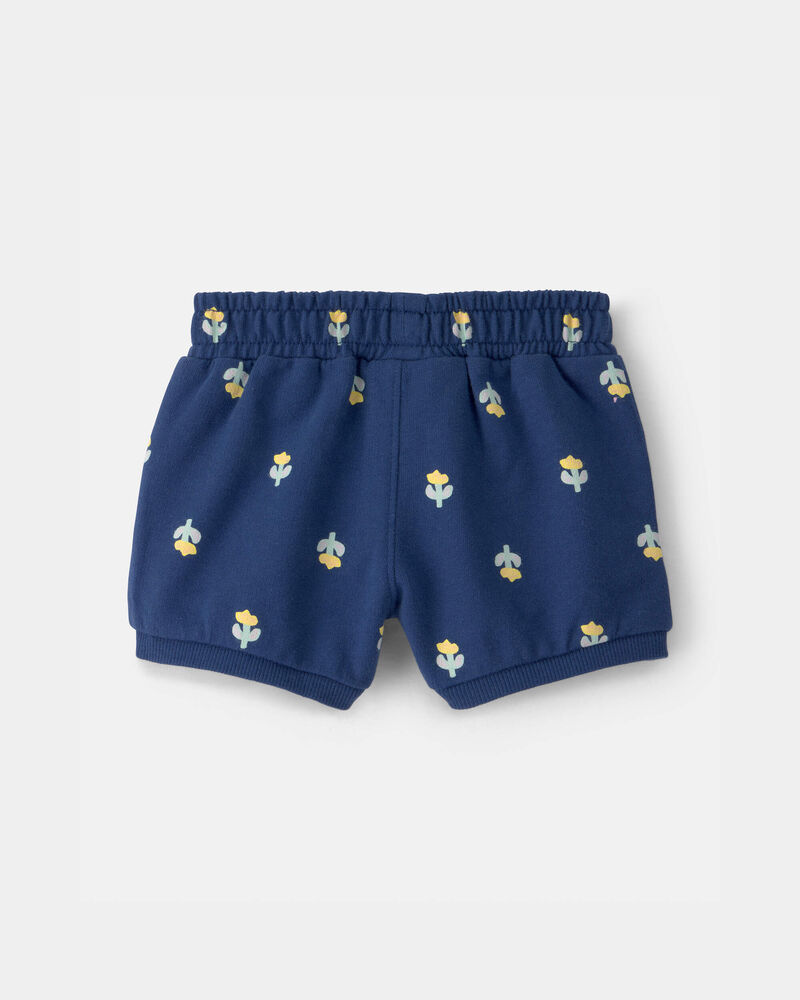 Baby Girl Floral French Terry Shorts - Navy Blue, image 2 of 4 slides